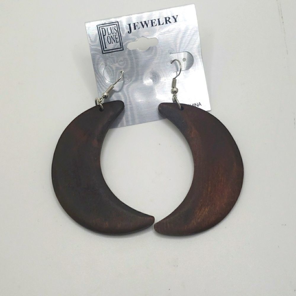 Brown wood Crescent moon earrings